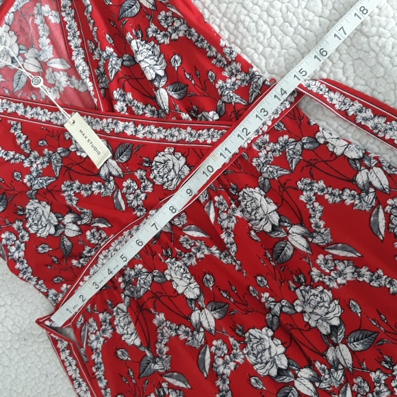New Max Studio Size Small Red Floral Sleeveless Faux Wrap V-Neck Dress - Picture 7 of 16